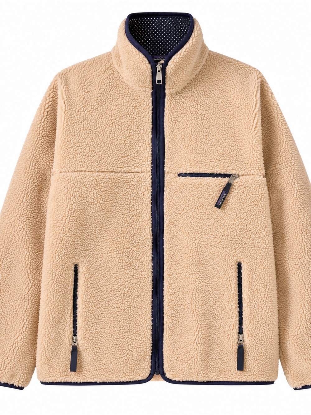 Vintage USA Made Patagonia Classic Synchilla Fleece Pullover Large Cream/Navy - Picture 1 of 5